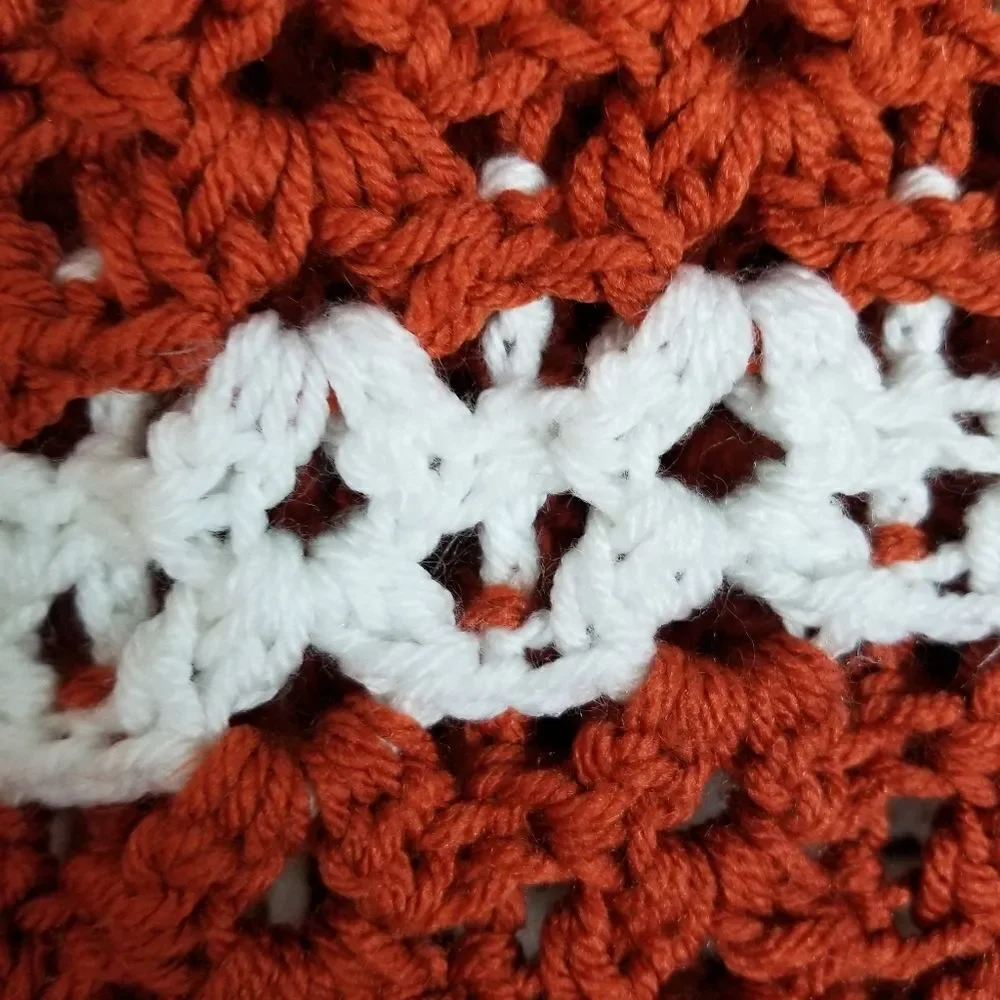 Handmade Crochet‎ Burnt Orange & White Blanket
